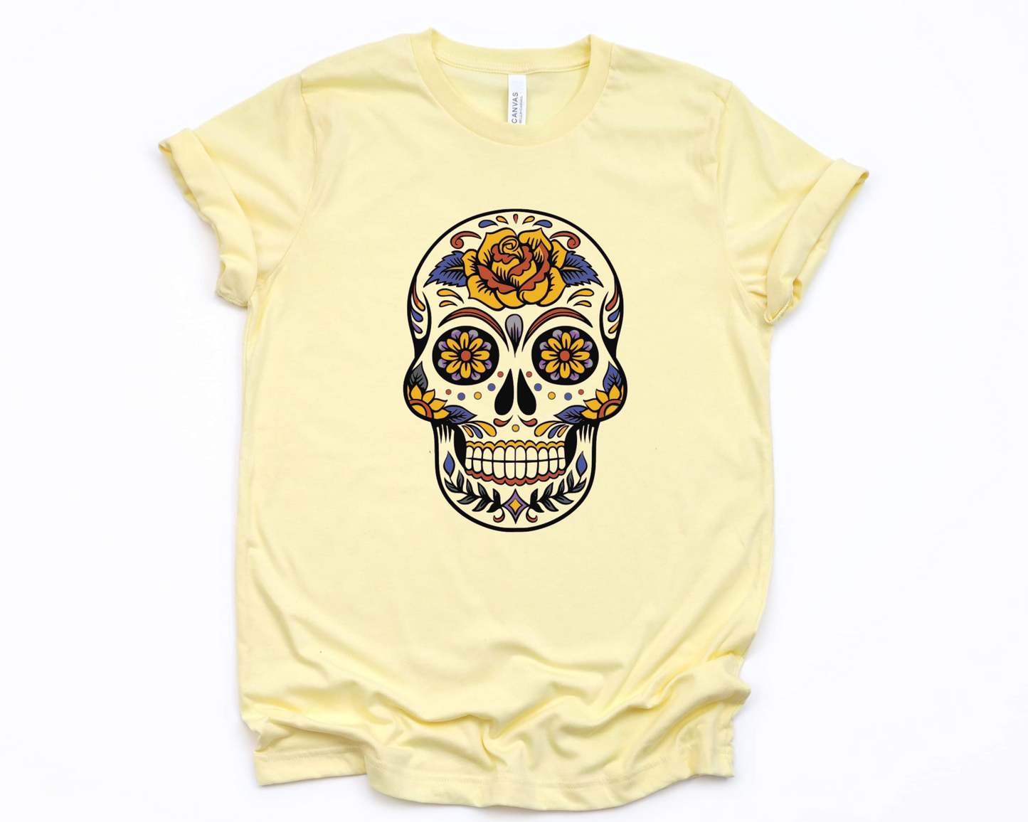 Wholesale Sugar Skull Graphic Tee - Heathered Purple