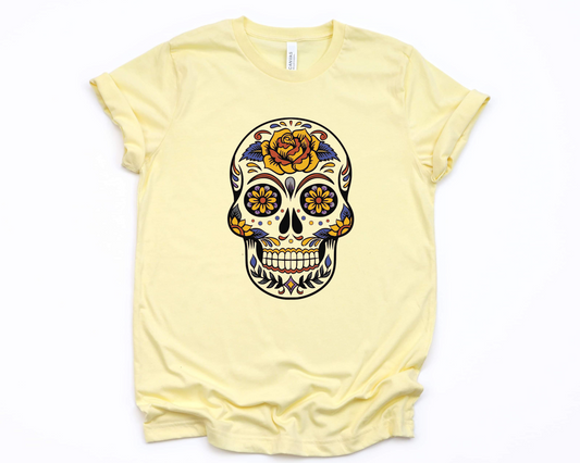 Wholesale Sugar Skull Graphic Tee - Heathered Purple