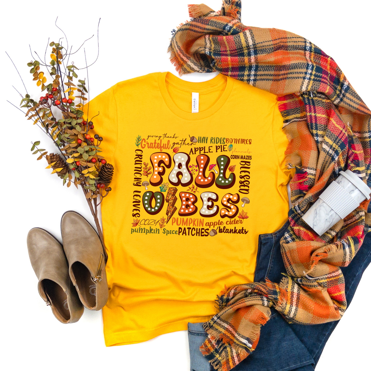 Wholesale Retro Fall Vibes Graphic Tee - Gold Tee