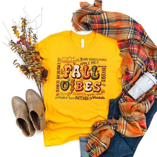 Wholesale Retro Fall Vibes Graphic Tee - Gold Tee