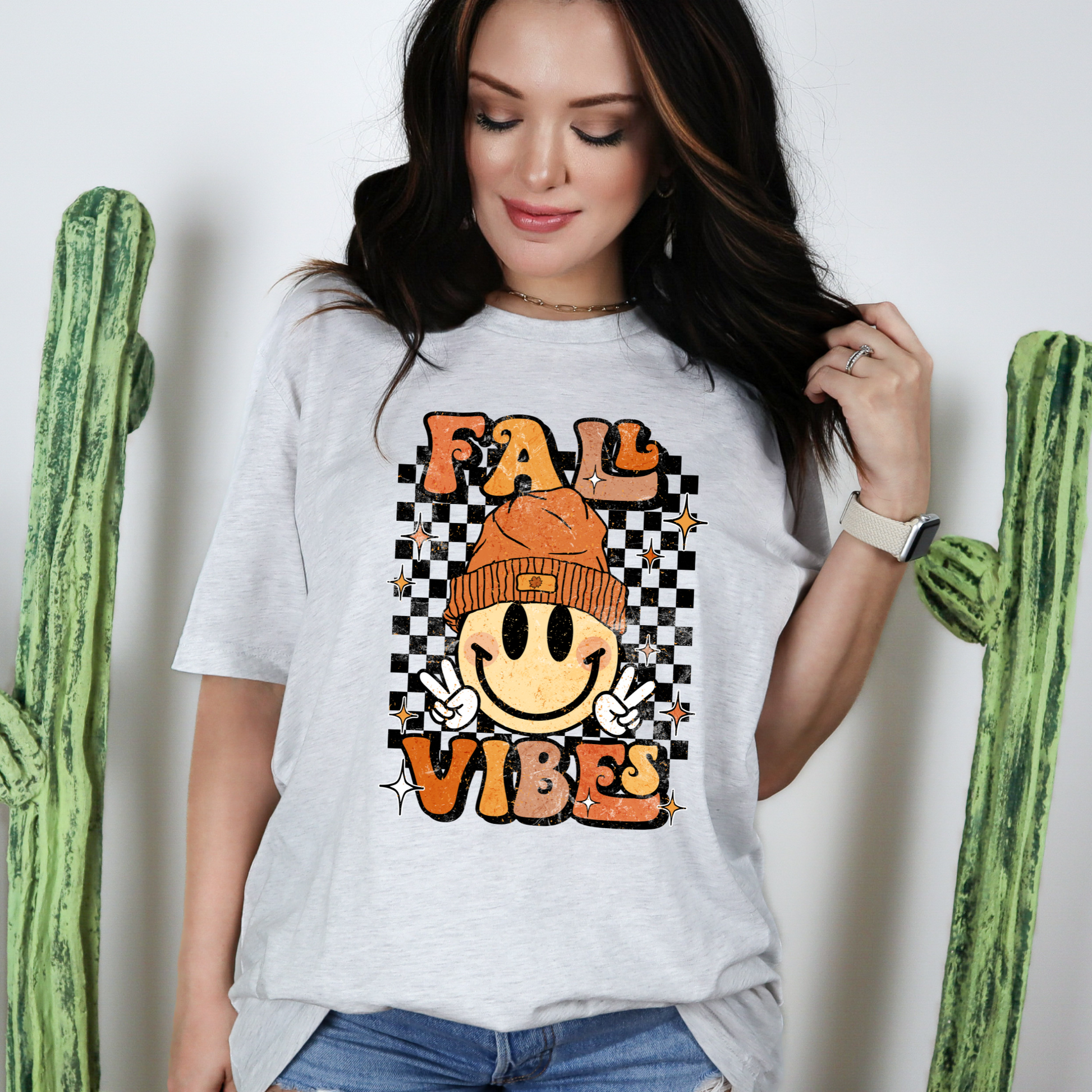 Wholesale Smiley Fall Vibes Graphic Tee - Sand Tee