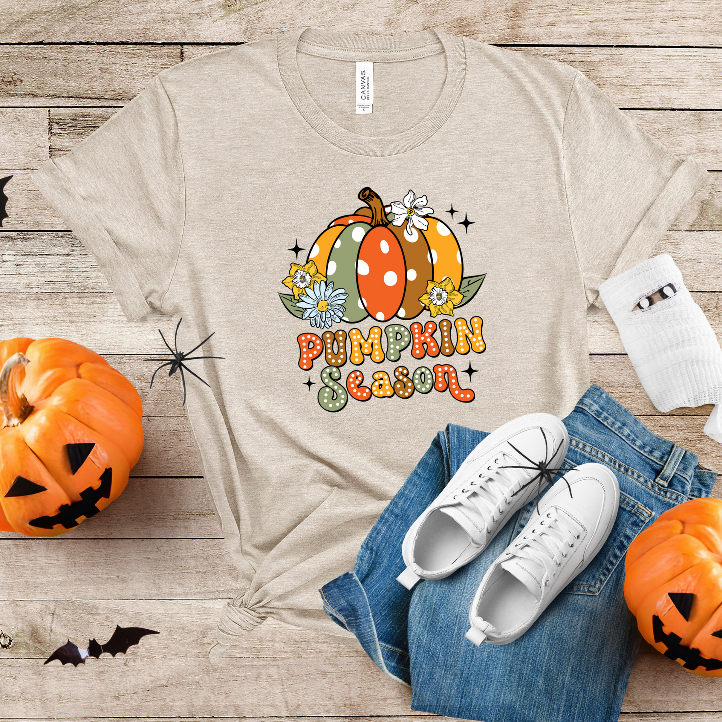 Wholesale Retro Pumpkin Season Graphic Tee - Grey Tee