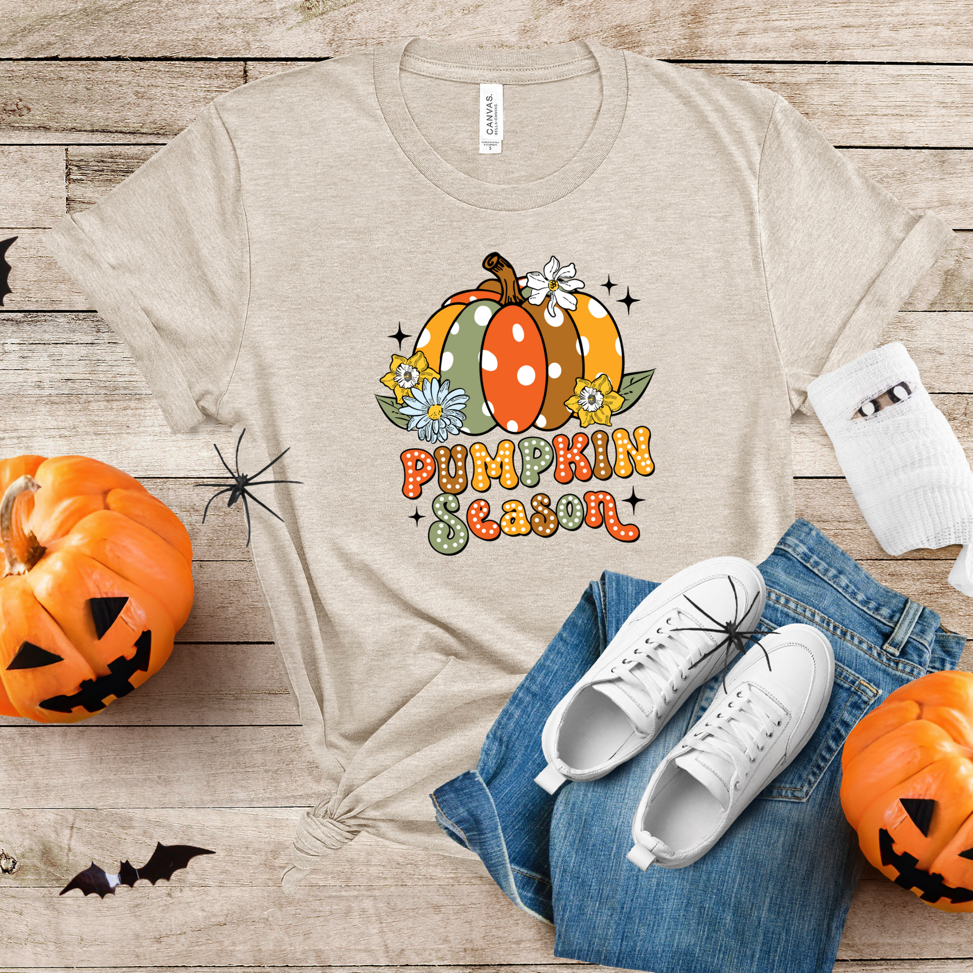 Wholesale Retro Pumpkin Season Graphic Tee - Grey Tee