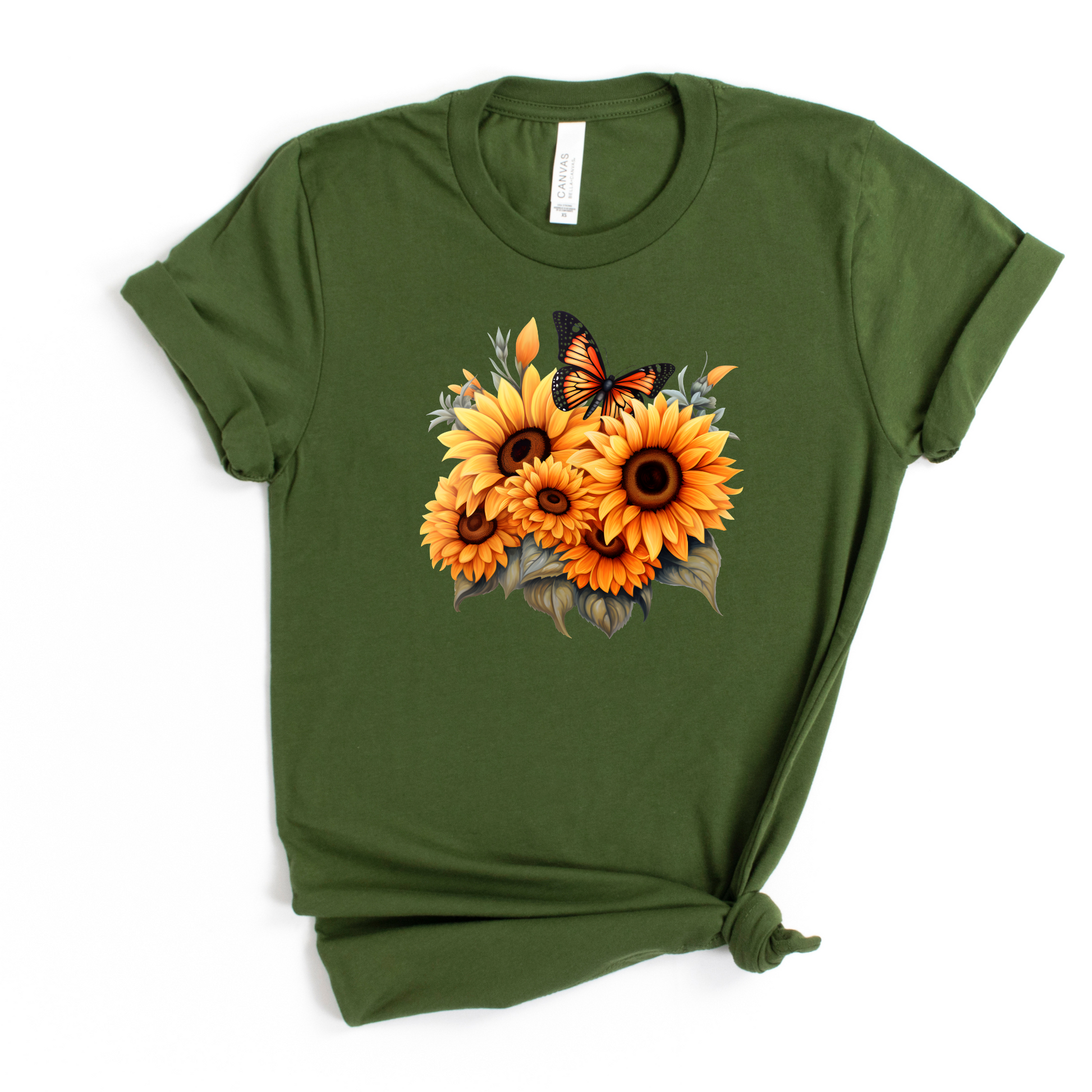 Wholesale Fall sunflowers Graphic Tee - Olive Tee