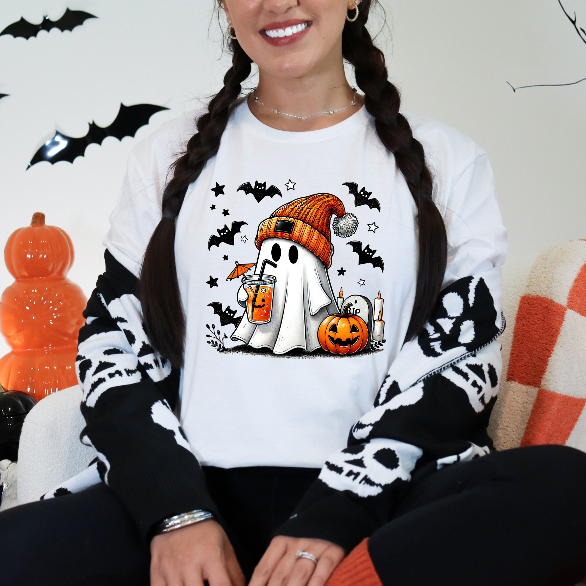 Wholesale Spooky Ghost Coffee - White Sweatshirt