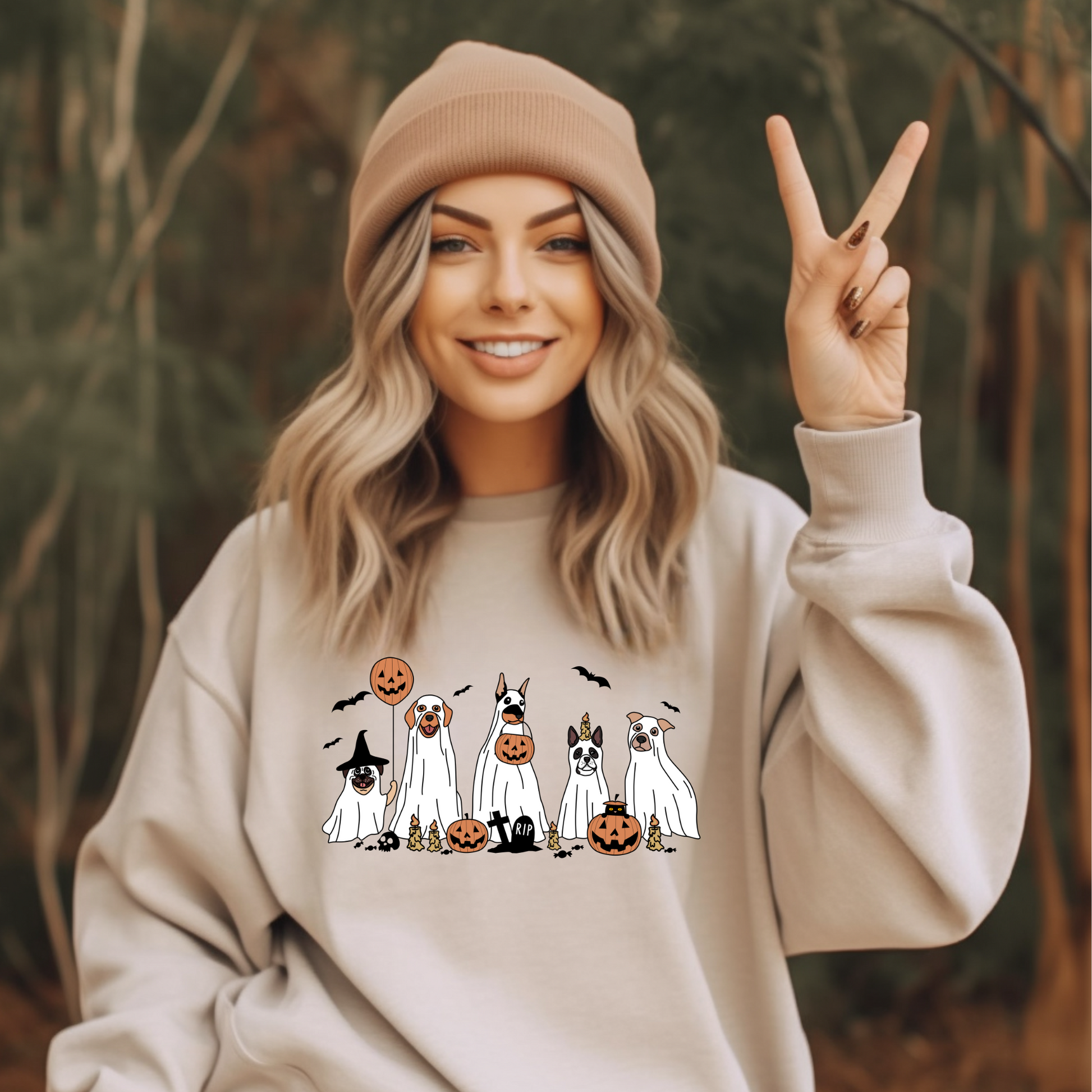 Wholesale Halloween Dogs Graphic Tee - Sand Tee