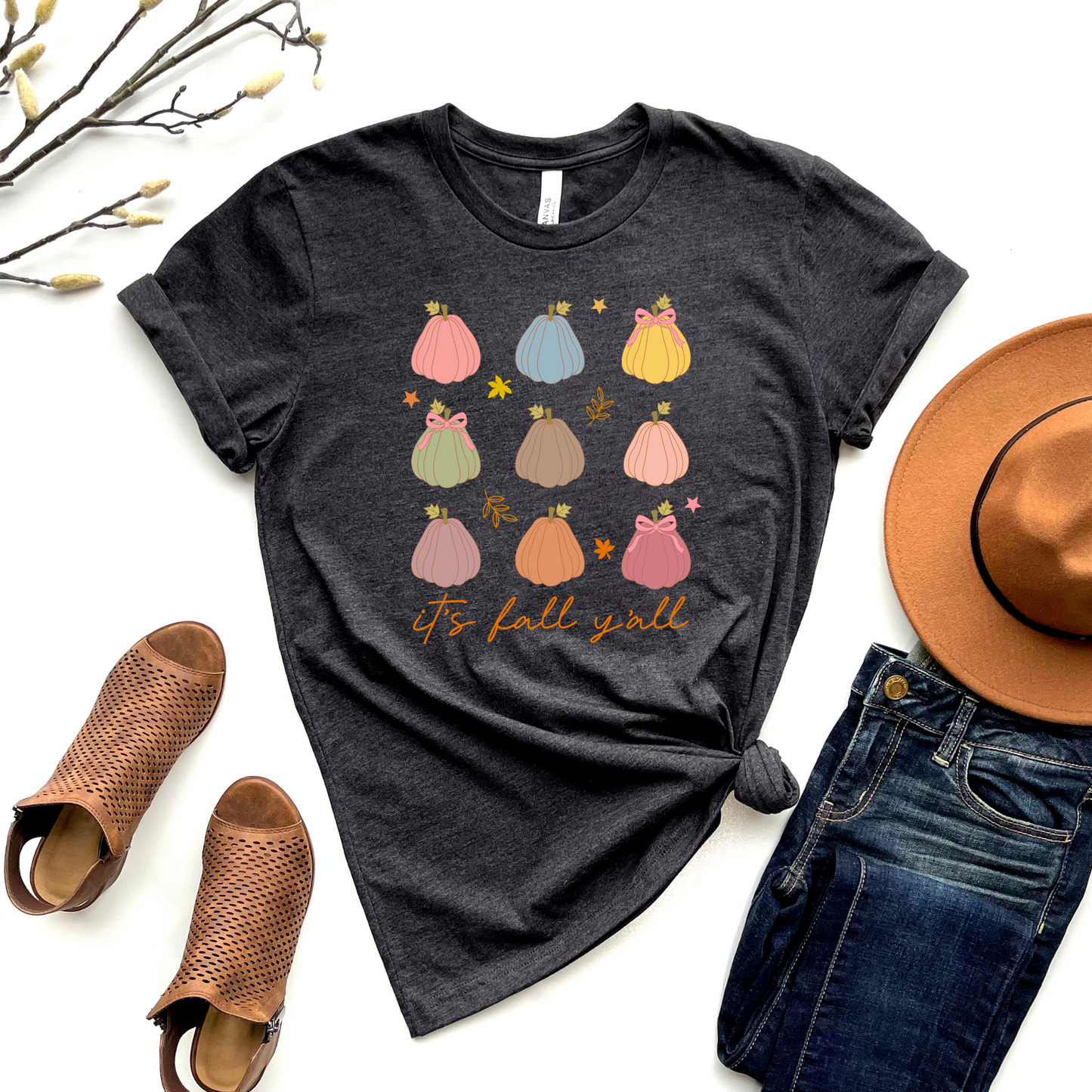 Wholesale Fall Y'all Pumpkins Graphic Tee - Heather Dust Tee