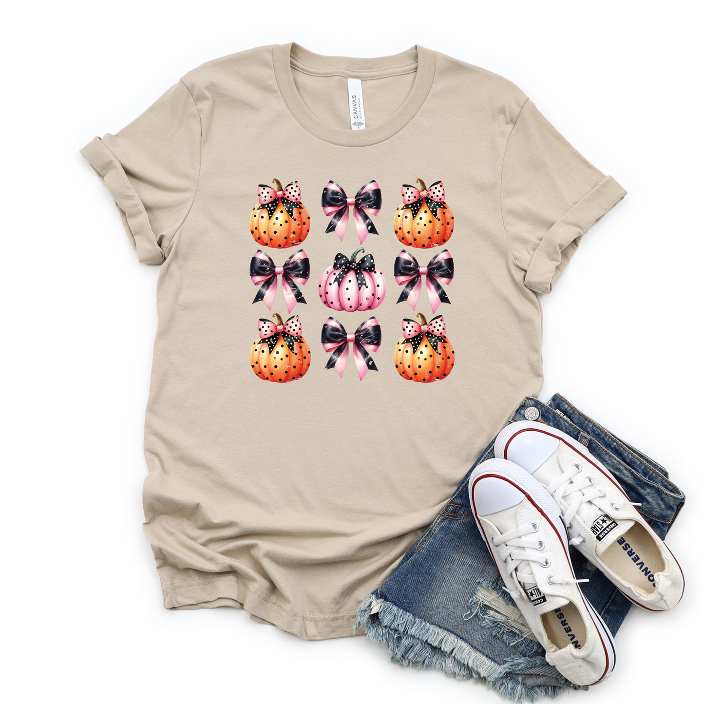 Wholesale Pumpkin Coquette Graphic Tee - Grey Tee