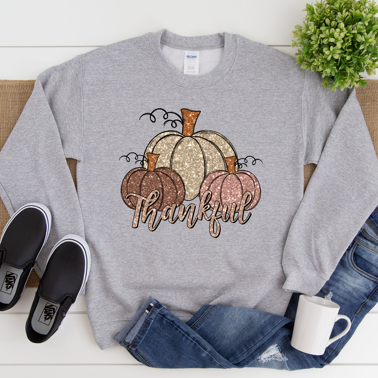Wholesale Thankful Bling Graphic Tee - Sand Tee