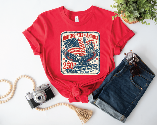 USA 250 Years  - UNISEX RED GRAPHIC TEE