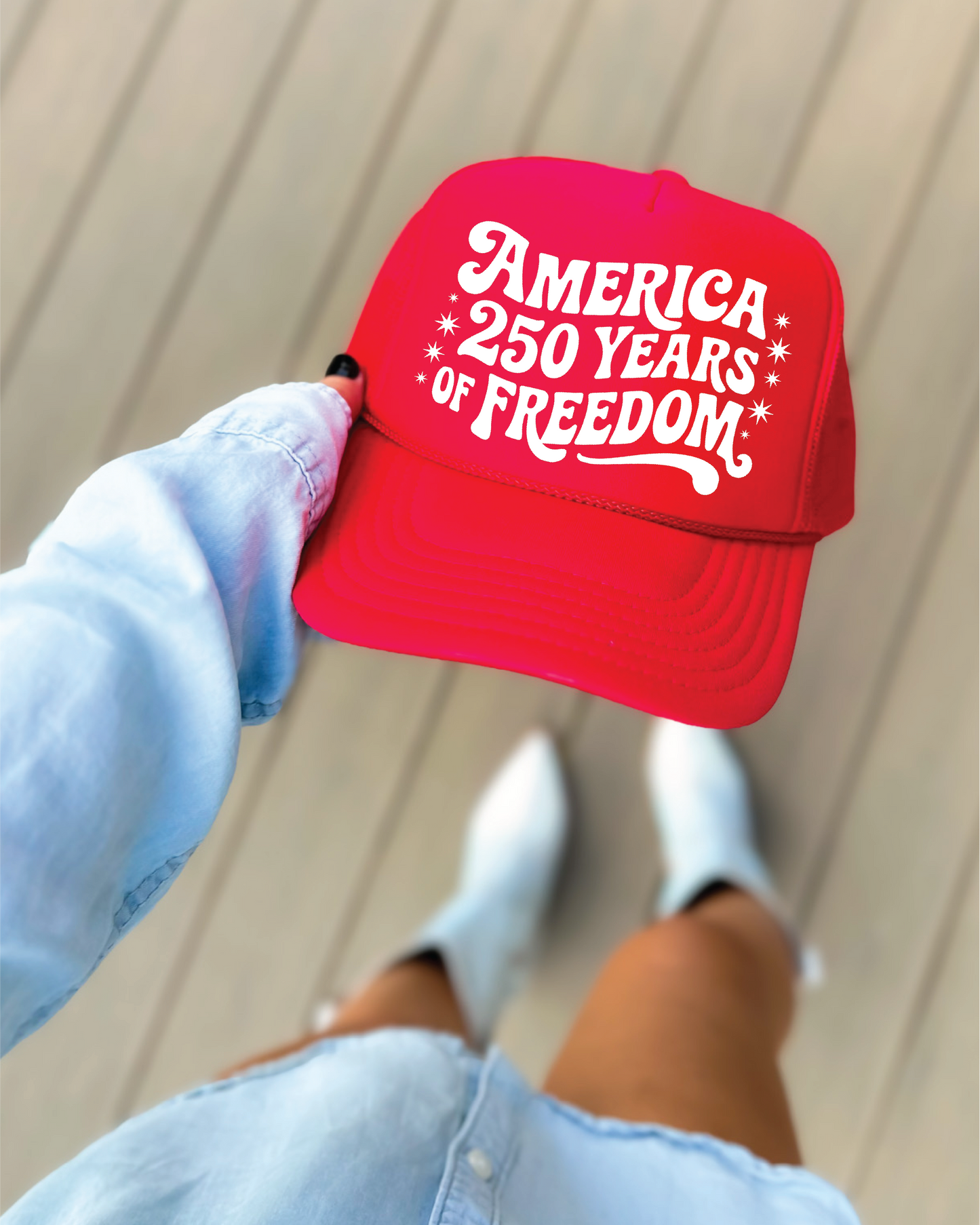 America 250 Years Of Freedom- UNISEX RED Trucker Hat