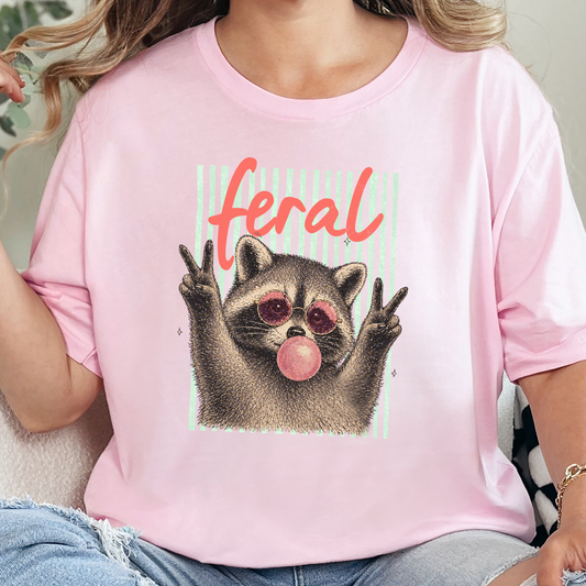 Wholesale Feral Raccoon Graphic Tee - Soft Pink Tee