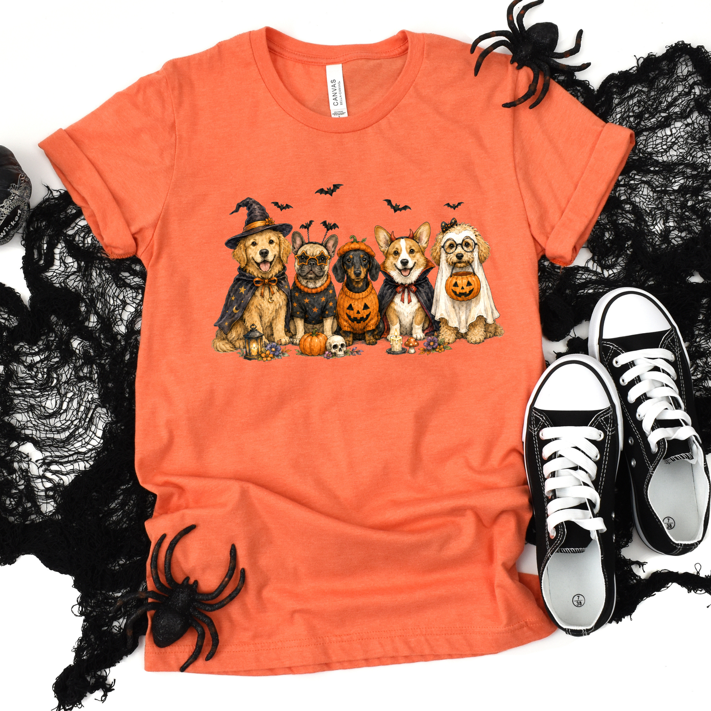 Wholesale Cute Halloween Dogs Graphic Tee - Heather Orange