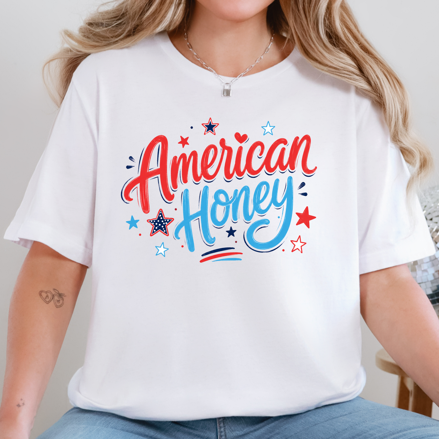 Wholesale Patriotic American Honey Graphic Tee - White Tee
