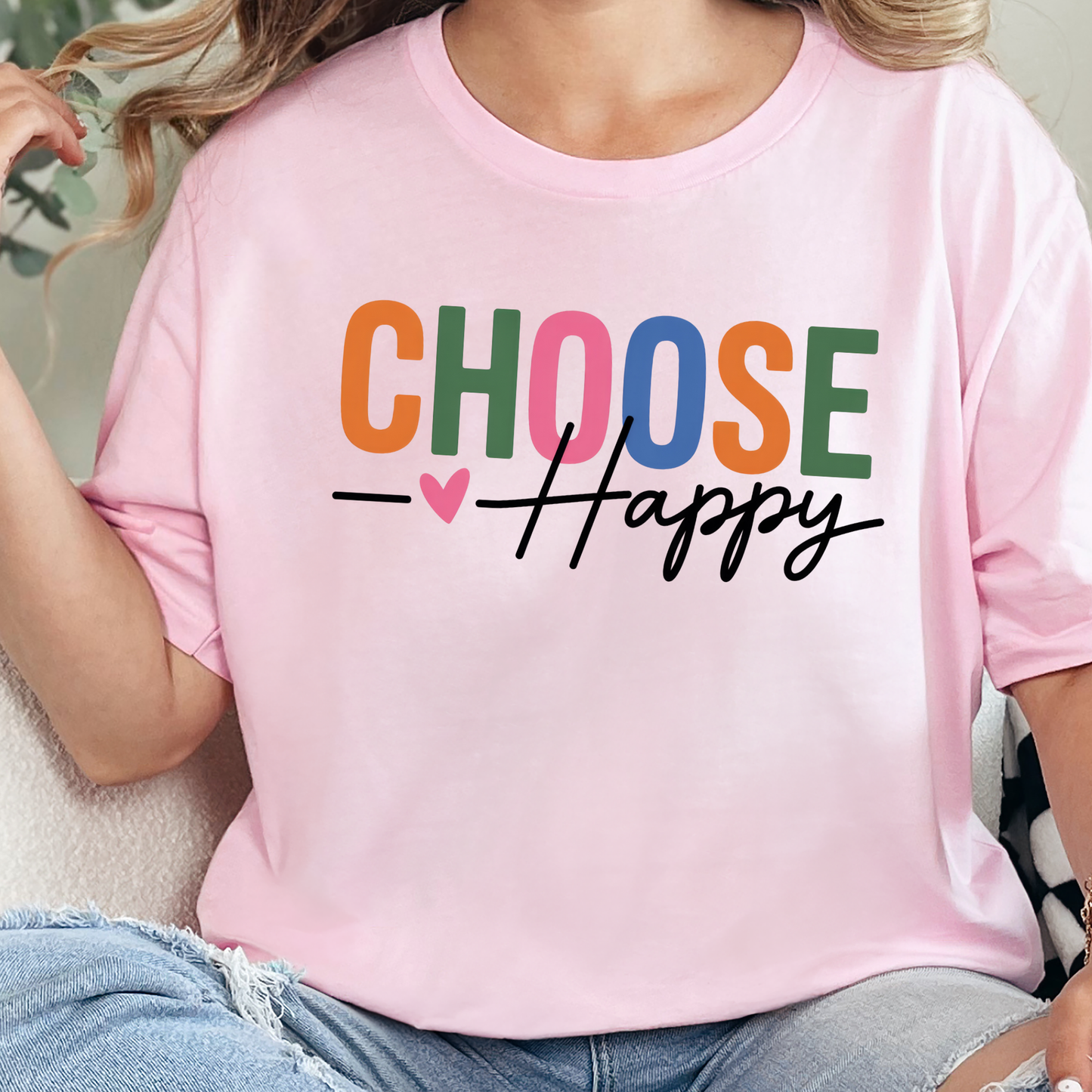 Wholesale Choose Happy Graphic Tee - Soft Pink