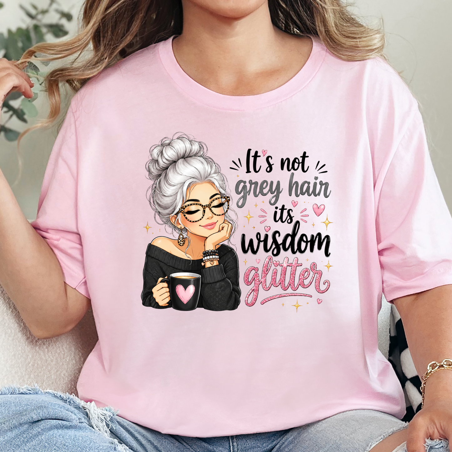 Wholesale Wisdom Glitter Graphic Tee - Soft Pink