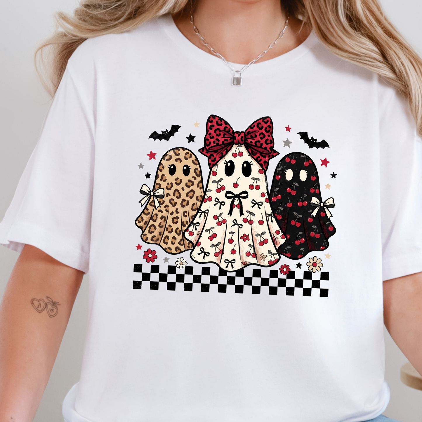 Wholesale Halloween Berry Ghost Graphic Tee - White