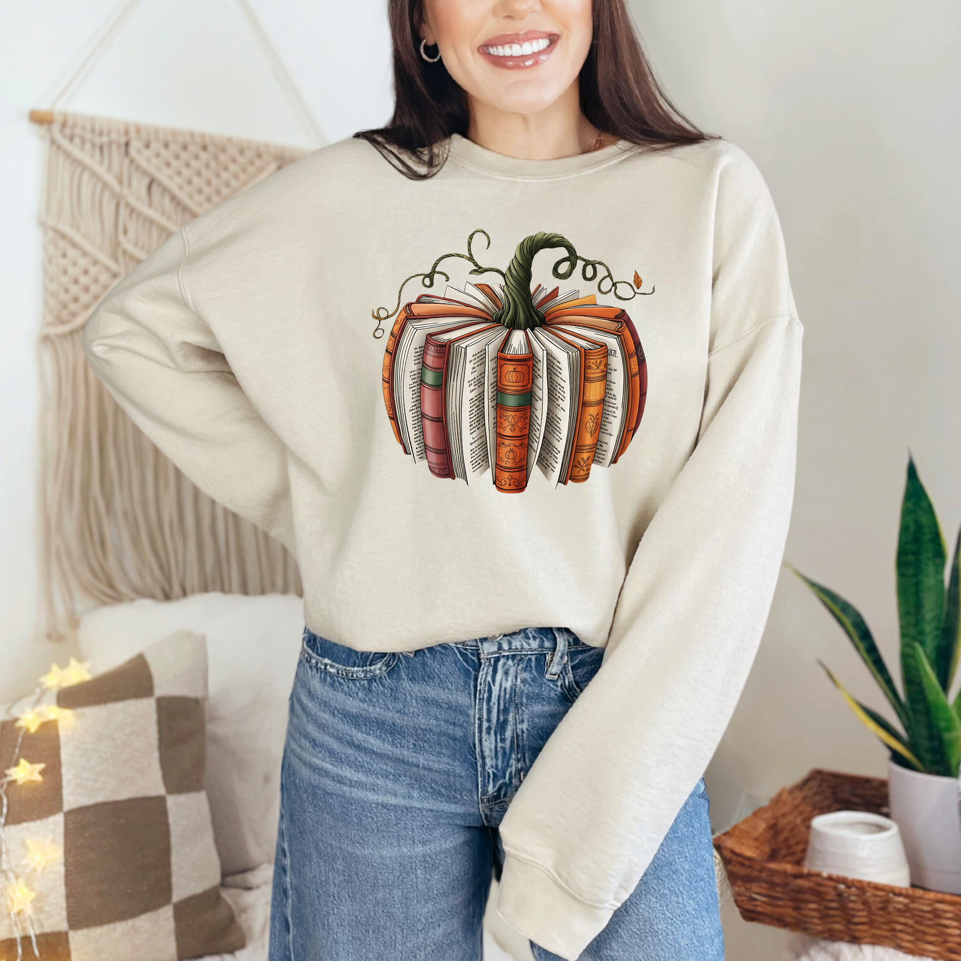Wholesale Fall Book Pumpkin Sweatshirt - White Sweatshirt