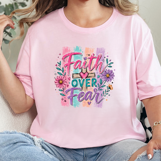 Wholesale Faith Over Fear Purple Graphic Tee - Soft Pink