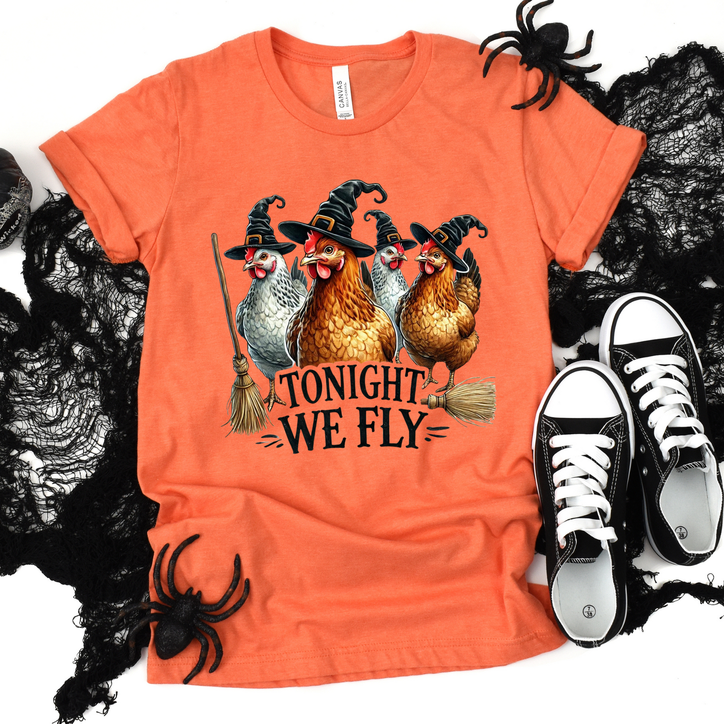 Wholesale Funny Halloween Chickens Graphic Tee - Heather Orange Tee