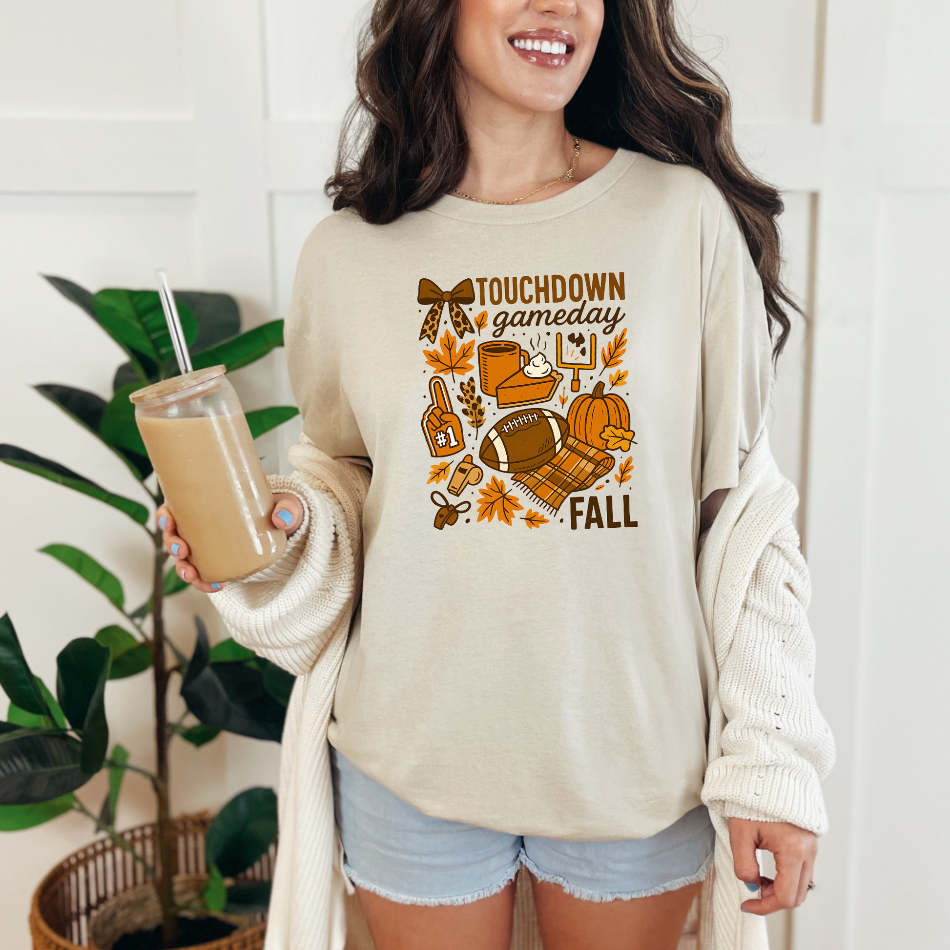 Wholesale Fall Touchdown Graphic Tee or Sweatshirt - Sand Sweatshirt