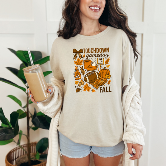 Wholesale Fall Touchdown Graphic Tee or Sweatshirt - Sand Sweatshirt