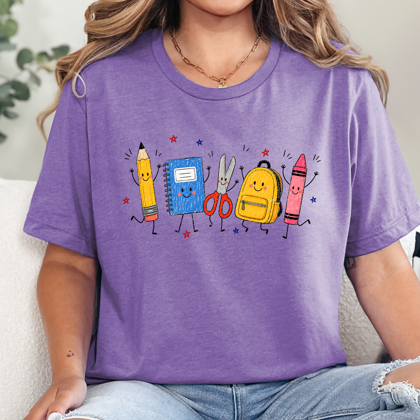 Wholesale Teacher Back to School Graphic Tee - Heather Team Purple
