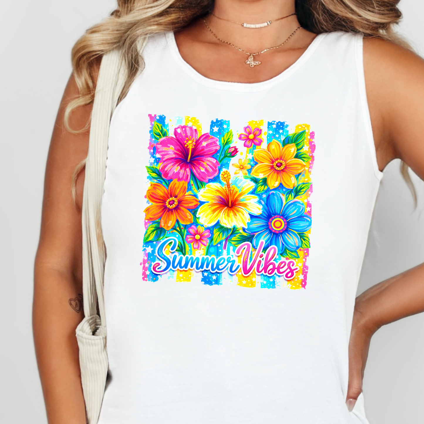 Wholesale Coastal Summer Vibes Graphic Tank Top - White