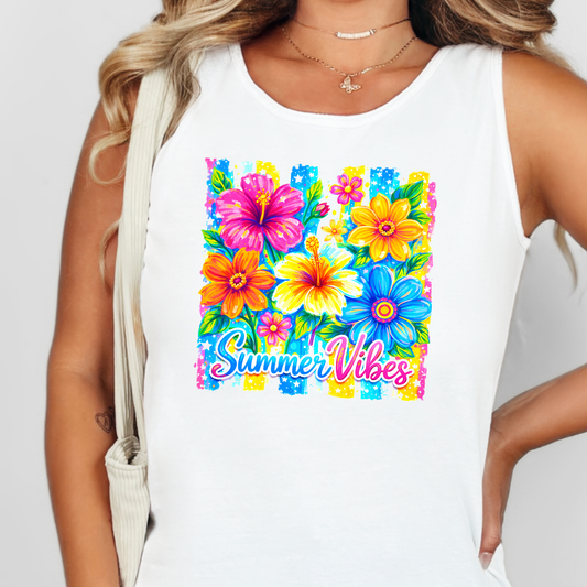 Wholesale Coastal Summer Vibes Graphic Tank Top - White