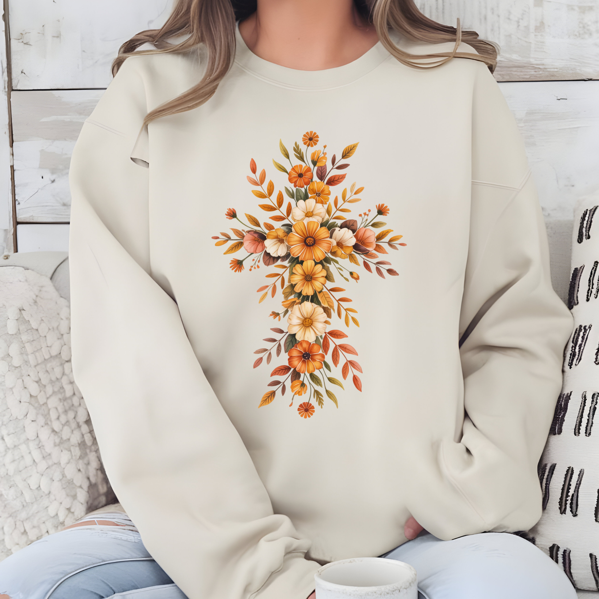 Wholesale Fall Cross Sweatshirt - Sand Sweatshirt