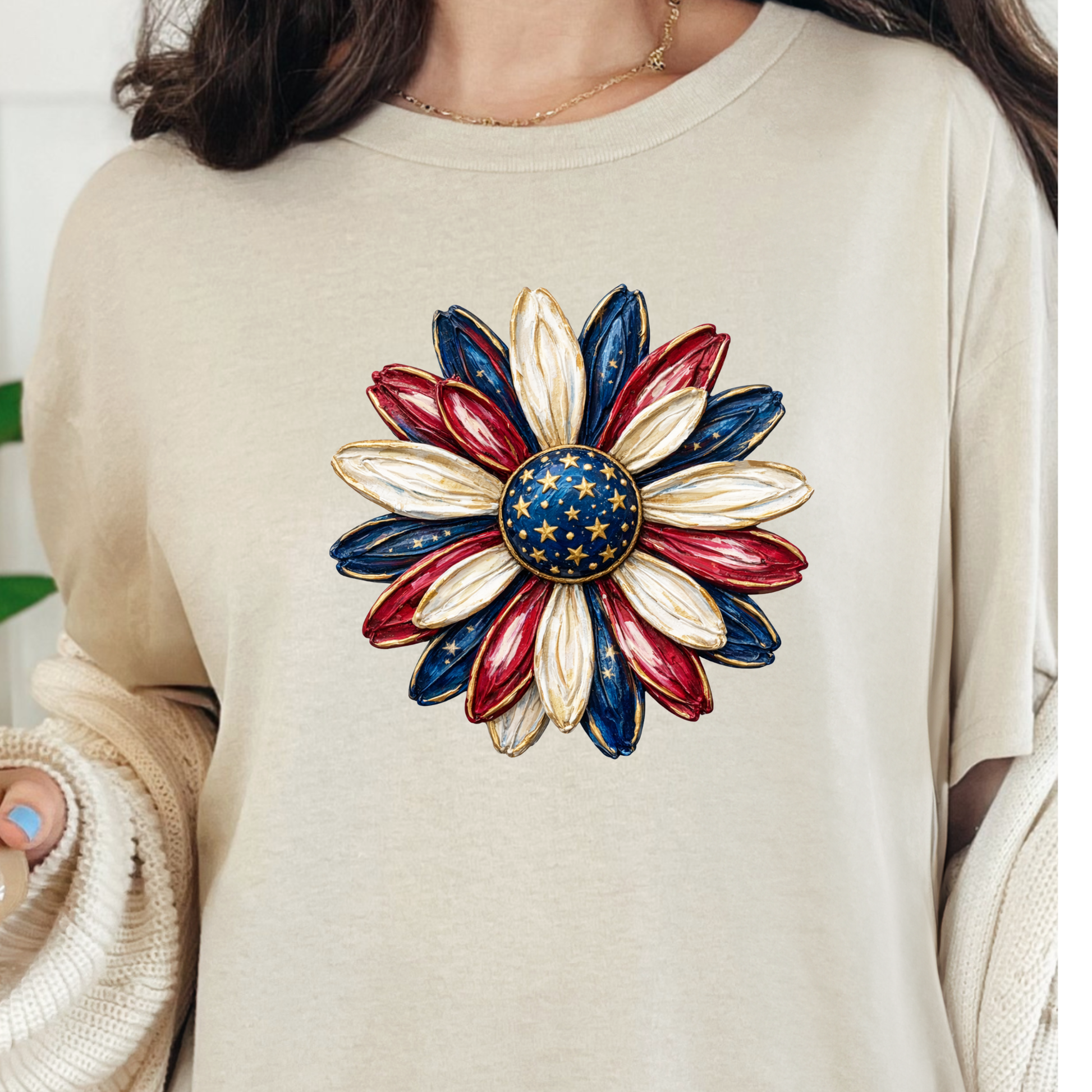Wholesale Patriotic Daisy Graphic Tee - Natural Tee