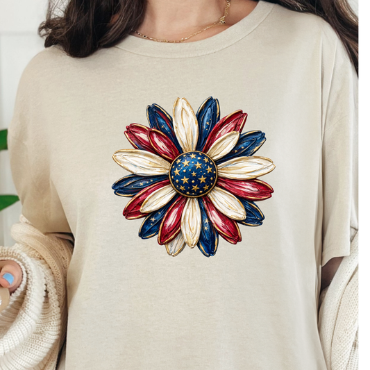 Wholesale Patriotic Daisy Graphic Tee - Natural Tee