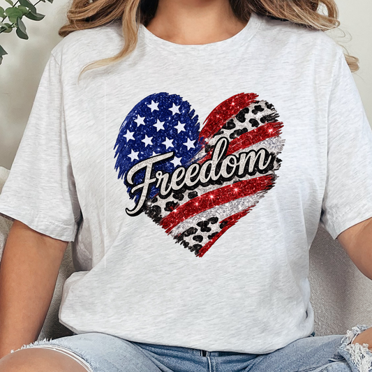 Wholesale Freedom Flag Cow Print Graphic Tee - Ash