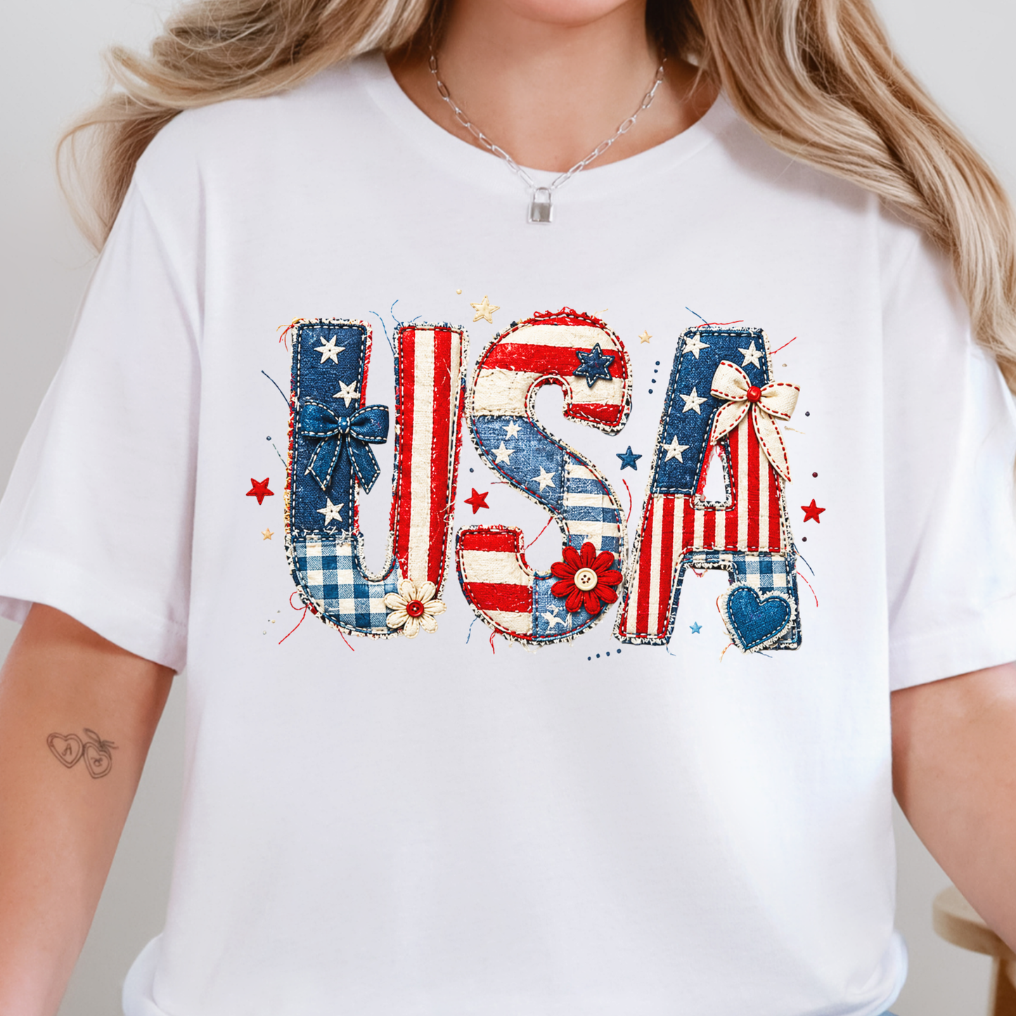 Wholesale USA Patchwork Graphic Tee - White
