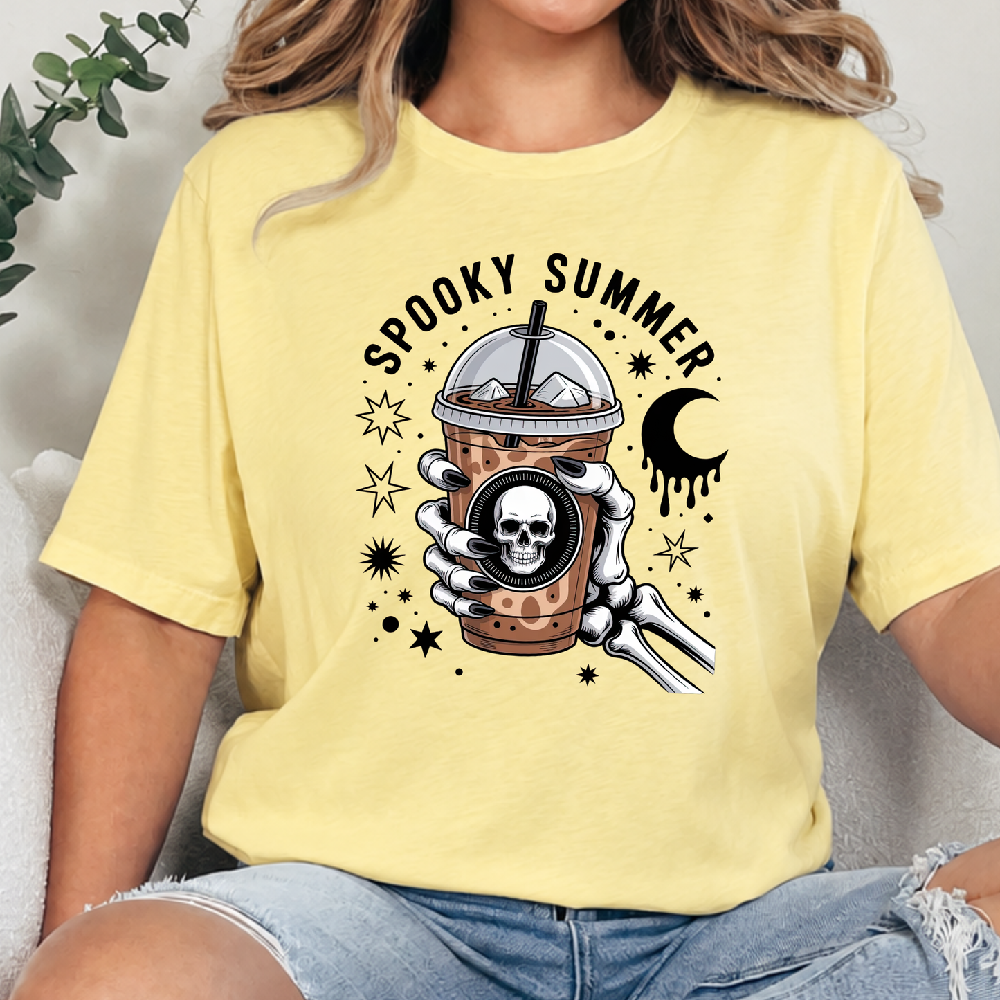 Wholesale Spooky Summer Iced Coffee Graphic Tee - Heather French Vanilla