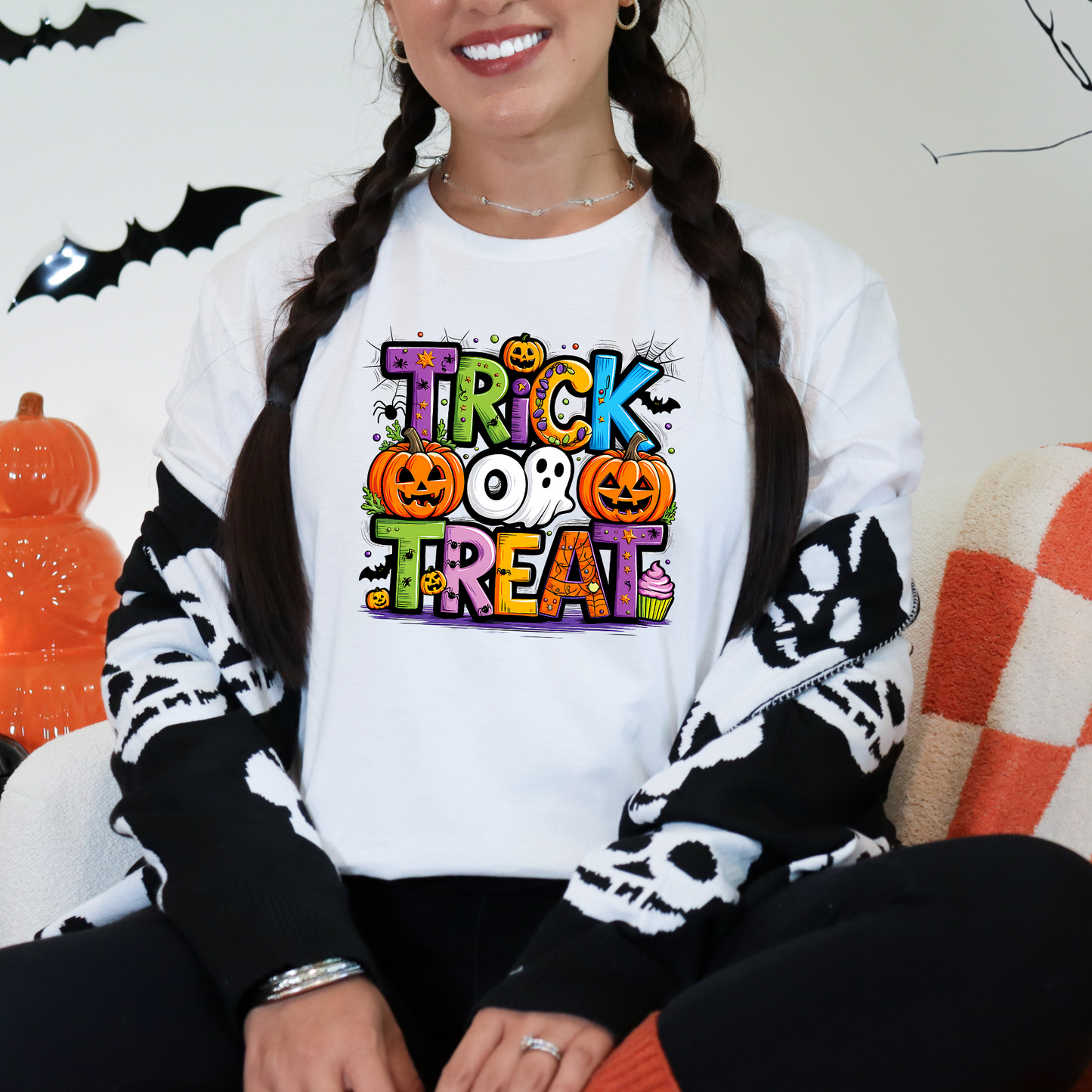 Wholesale Trick or Treat Graphic Tee or Sweatshirt - White Tee