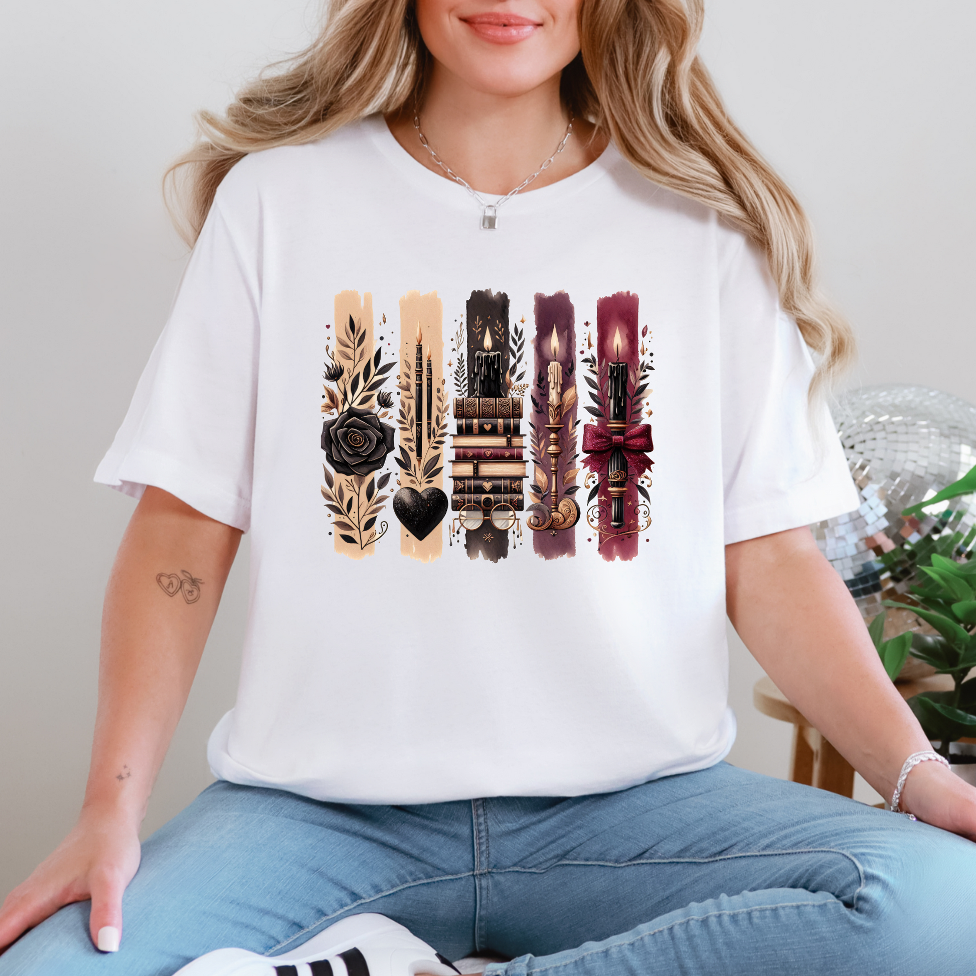 Wholesale Books and Candles Graphic Tee - White Tee