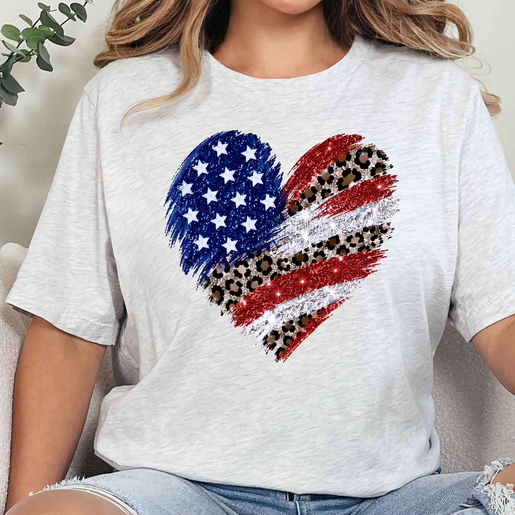 Wholesale Flag Heart Graphic Tee - Ash Tee