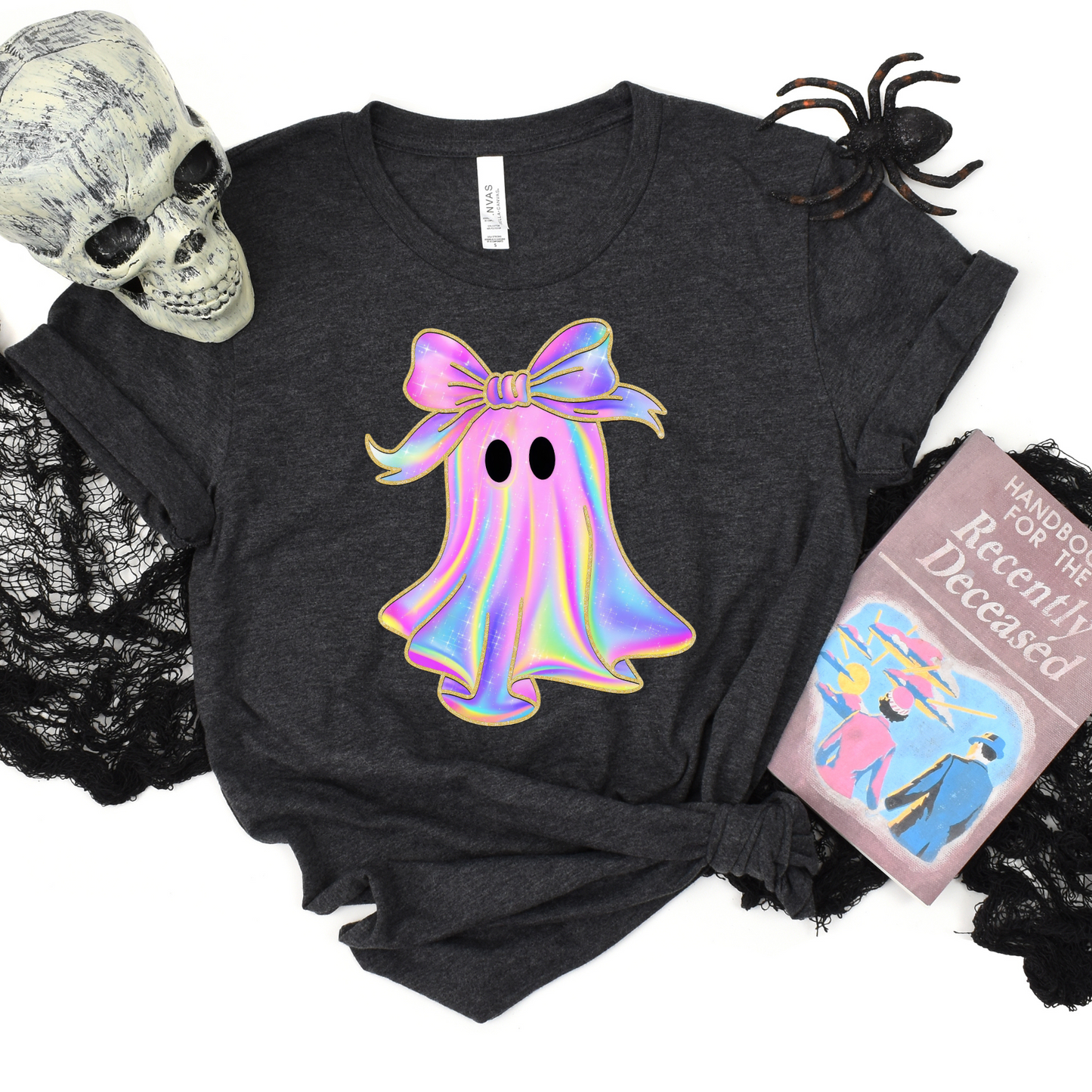 Wholesale Shiny Ghost Graphic Tee - Dark Grey Heather Tee