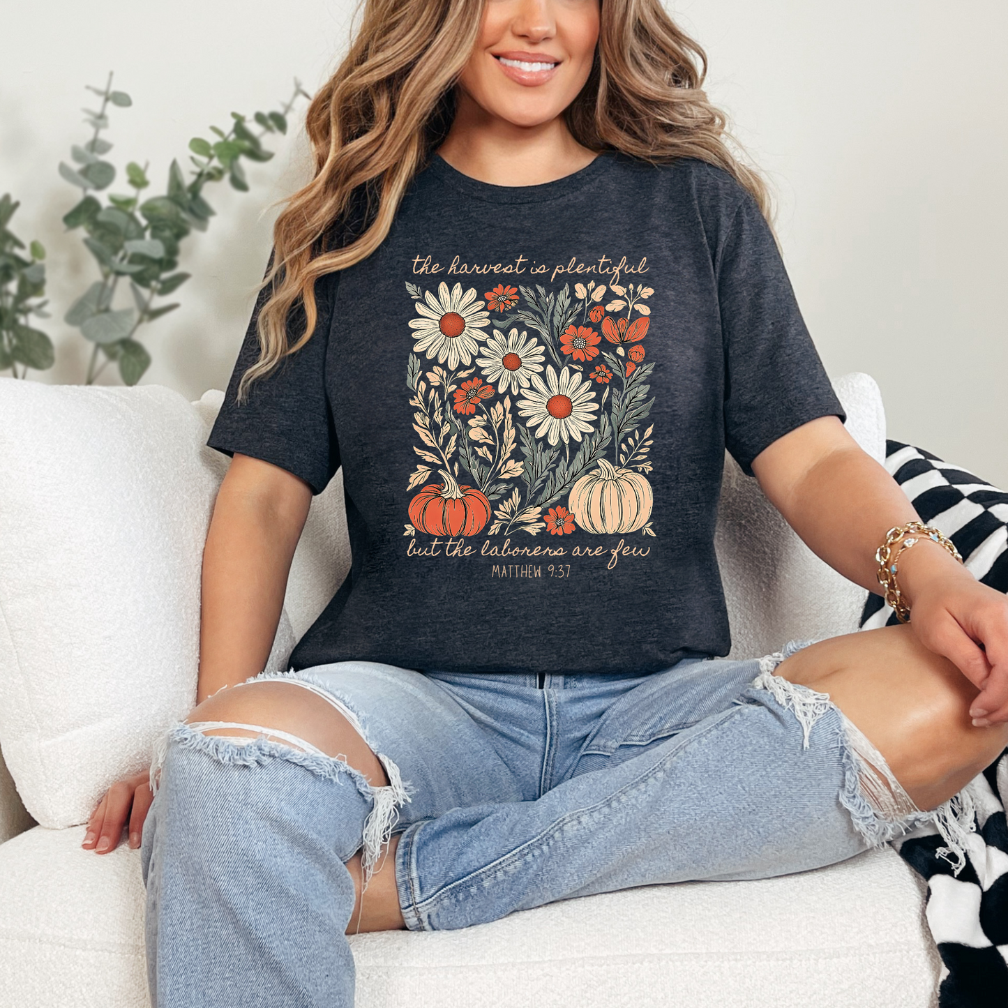 Wholesale The Harvest is Plentiful Graphic Tee - Dark Heather Grey Tee