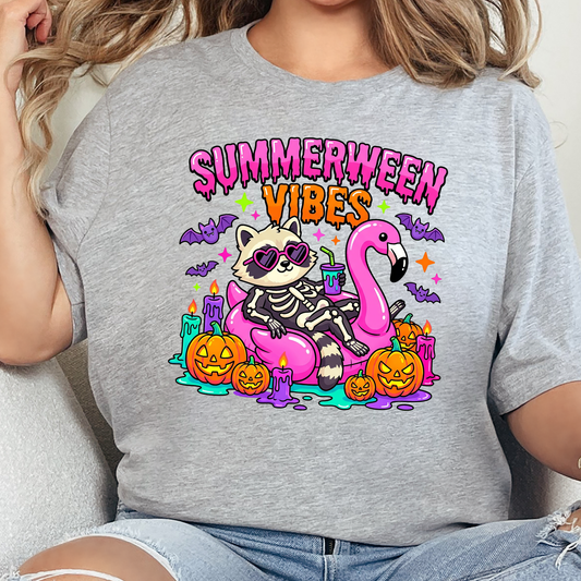 Wholesale Summerween Vibes Raccoon Graphic Tee - Grey