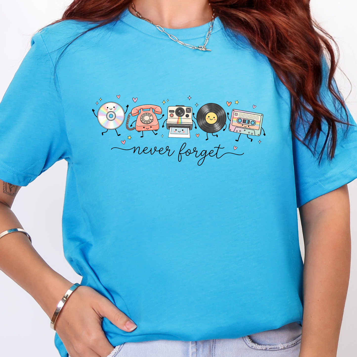 Wholesale Never Forget Retro Graphic Tee - Heather Aqua