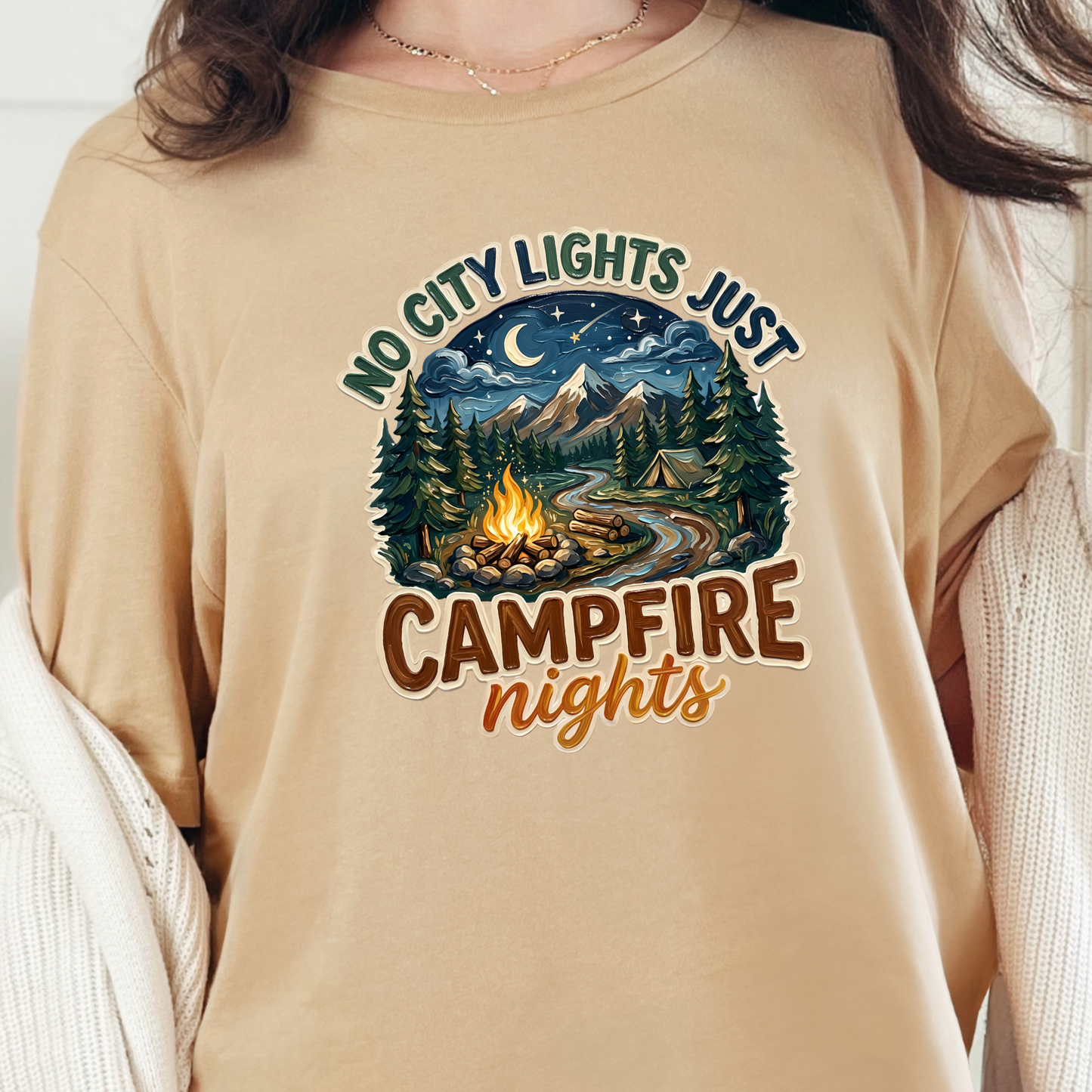 Wholesale No City Lights Campfire Nights Graphic Tee - Sand Dune Tee