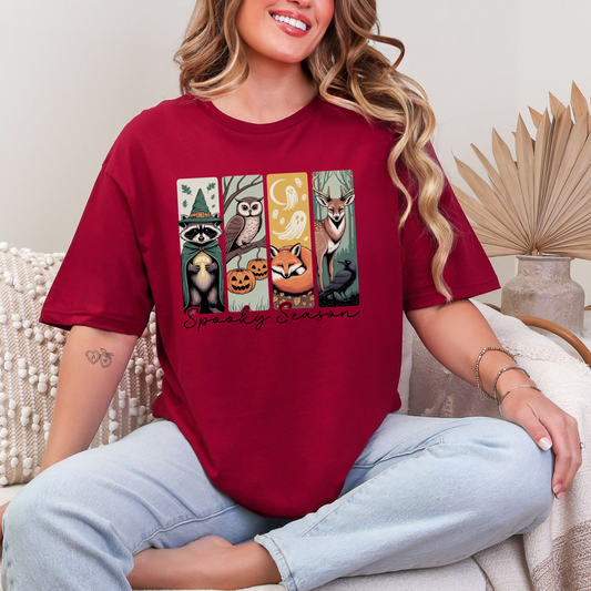 Wholesale Spooky Season Animals Graphic Tee - Cardinal Red Tee