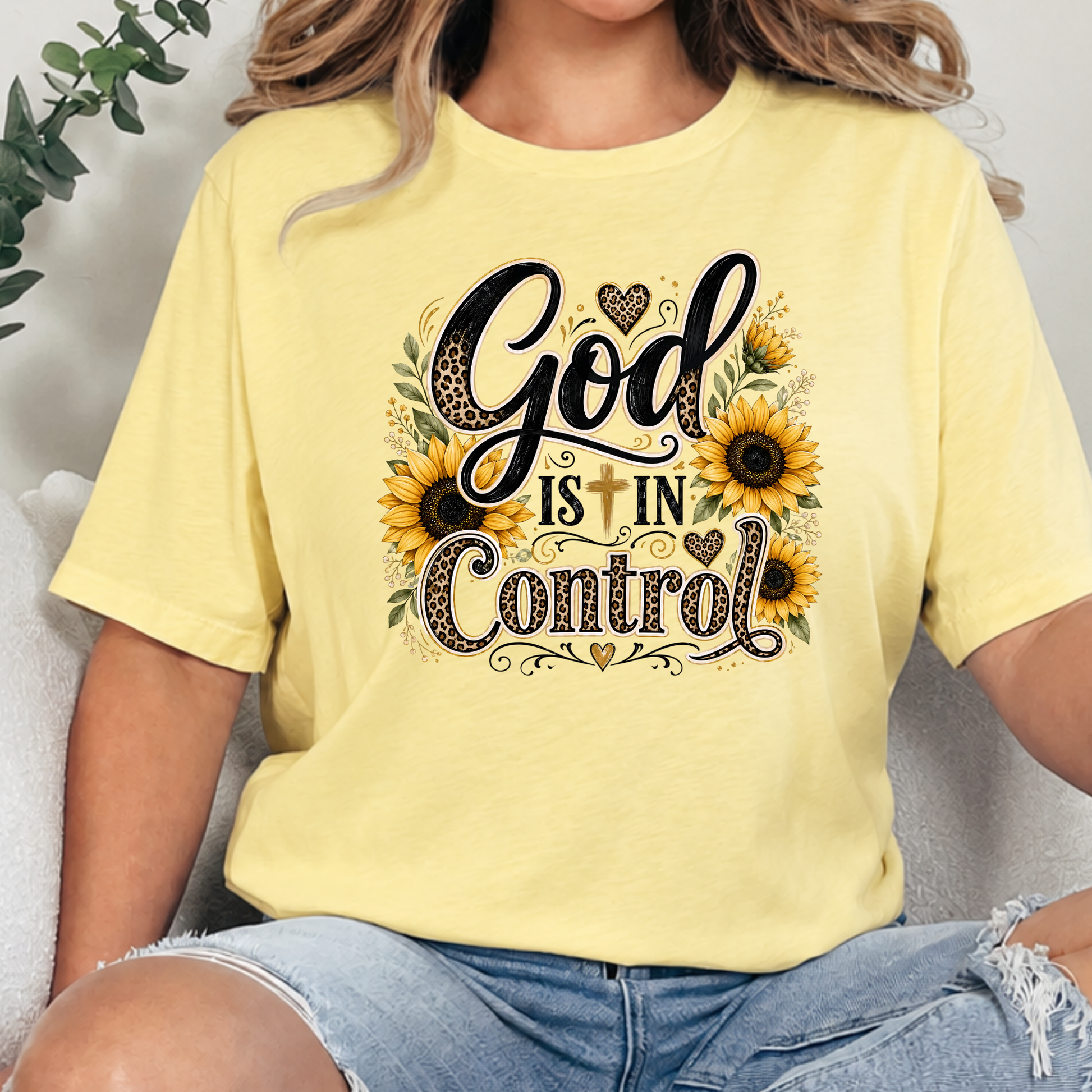 Wholesale God Is In Control Graphic Tee - Heather French Vanilla