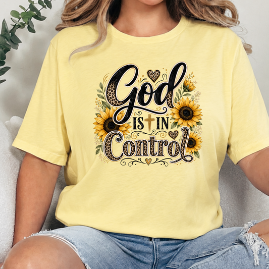 Wholesale God Is In Control Graphic Tee - Heather French Vanilla