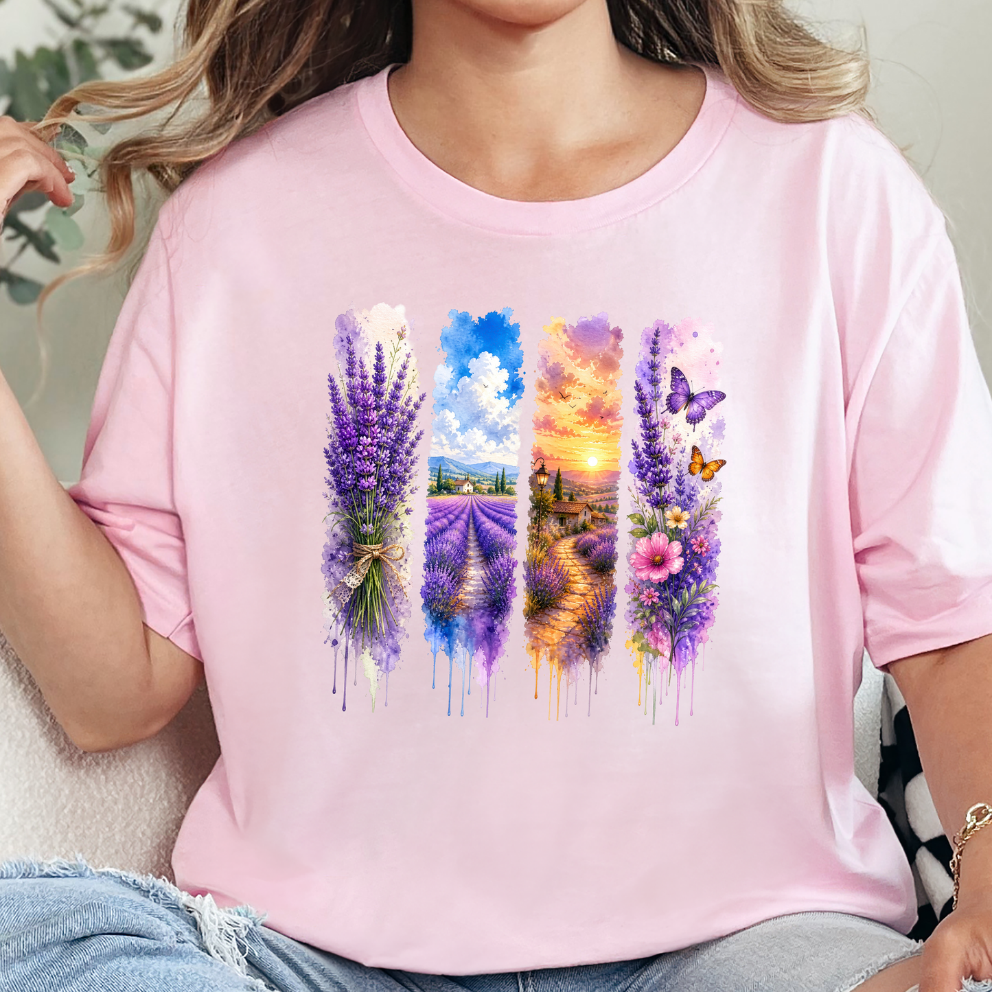 Wholesale Watercolor Summer Purple Graphic Tee - Soft Pink