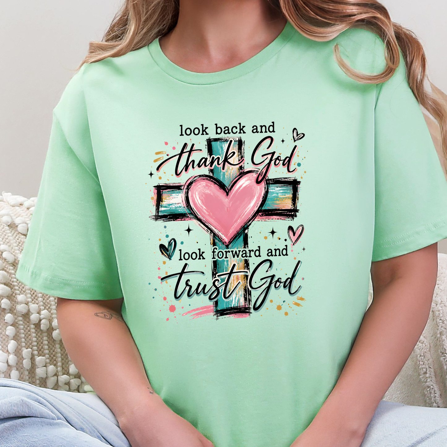 Wholesale Thank God and Trust God Graphic Tee - Mint