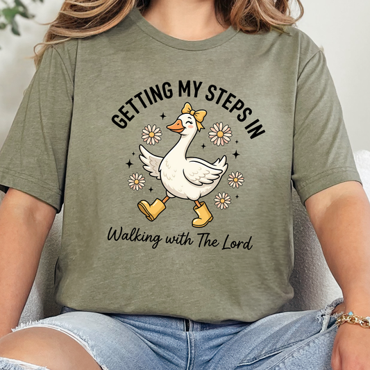 Wholesale Steps in Walking with the Lord Graphic Tee - Heather Olive