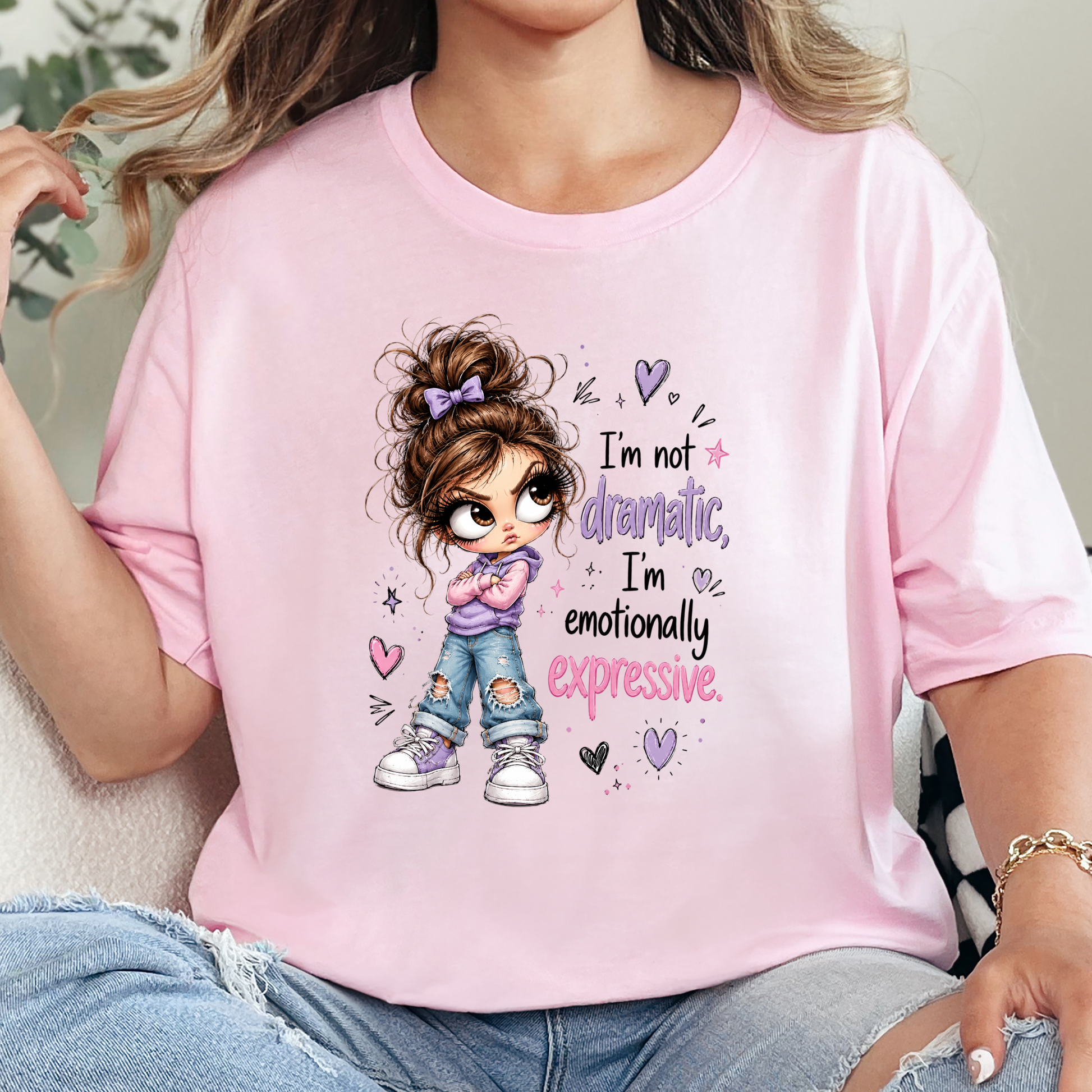 Wholesale Dramatic Girl Graphic Tee - Soft Pink